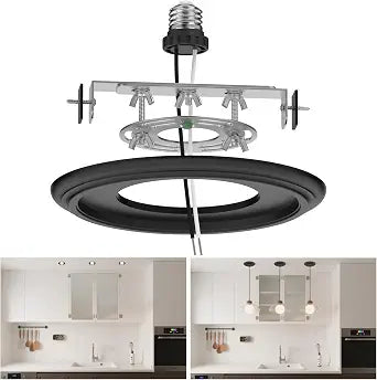 6-Inch Recessed Can Light Conversion Kit for Pendant Light or Ceiling Fan, Ceiling Fixture Adapter with 7" Decorative Black Plastic Medallion, Retrofit Kit for 6" Recessed Housing