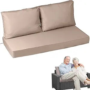 Outdoor Loveseat Cushion Set 48 x 24 inch, Waterproof Outdoor loveseat Cushions with Removable Cover, Zipper and Straps, Patio Furniture Cushions for Chair Sofa Couch (Khaki)