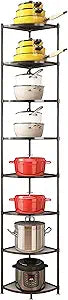 8-Tier Kitchen Pot Rack, Cookware Stand Storage Organizer Multi-Layer Corner Shelf Stand Metal Shelves for Kitchen