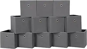 Foldable Storage Cubes Bins ,11 Inch Cloth Storage Cube Fabric Storage Box Cubes Organizer Baskets with Dual Handles for Home Organizer Set of 12 (Grey)