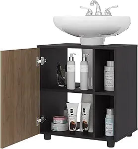 Pascuale Under Sink Cabinet with Two Side Shelves and One Door, Pedestal Sink Organizer with Cut-Out Back, 22" Freestanding Bathroom Sink Cabinet for Small Bathrooms, Powder Rooms and Guest Bathrooms