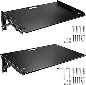 Folding Metal Floating Shelf, 16.9" x 11" Wall Mount Storage Rack with Lip, Heavy Duty Steel Fold Down Shelf for Garage, Kitchen, Bedroom, Office (2 Pack)