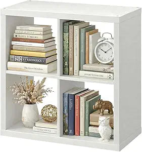 4-Cube Storage Organizer Shelf, Wooden Bookcase Display Cabinet, Modern Cube Storage Unit for Living Room, Bedroom, Office & Closet, White
