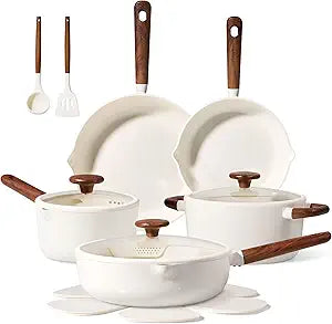 CAROTE Ceramic Cookware Sets, Pots and Pans Set Non stick, Non Toxic Healthy Induction Cookware, 14 Pcs Nonstick Kitchen Pots and Pans Set, PFAS PTFE Free, Dishwasher Safe