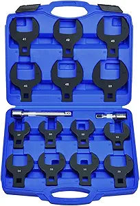 LainKeen 16pcs Jumbo Crowfoot Wrench Set, Metric Crows Foot Wrench Set for 27-50mm Flare Nuts for 1/2" Drive Ratchet & Extension Bar, Blackened CR-V Steel Crowfoot Wrenches