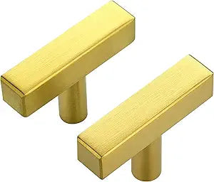 Ravinte 25 Pack Gold T Bar Cabinet Knobs 2 Inch Square Cabinet Pulls Brushed Brass Single Hole Kitchen Cabinet Handles