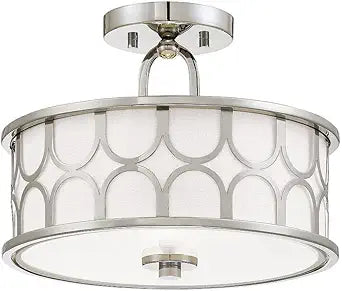 PL0042PN Transitional 2 Light 13 inch Polished Nickel Semi Flush Mount Ceiling Light