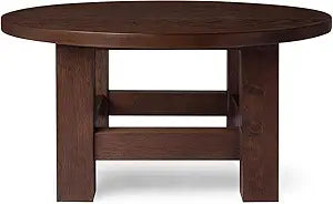 Maven Lane Round Wood Table, Rustic Accent Table, Living Room Furniture, Organic Wire Brushed Finish, Family Room Table, Indoor Furniture, Circular Coffee Table, 35" Diameter x 17" H Marco, Aged Brown