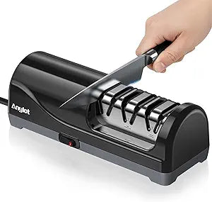 Electric Knife Sharpener for Kitchen, 3-Stage Knife Sharpener Electric with 100% Diamond Abrasives, 20 Precision Angle Guide, Fast & Safe Sharpening for Chef Knives, Home Use & Beginners (Black)