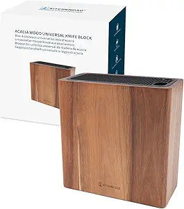 KITCHENDAO XL Acacia Wood Universal Knife Block with Slots for Scissors and Sharpening Rod, Safe, Space Saver Knives Storage Stand Display without Knives, Unique Slot Design to Protect Blade