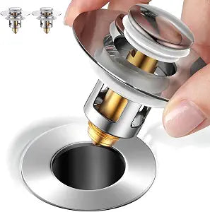 1s Installation - All Metal Bathroom Sink Stopper Fit 99% - 3 in 1 Universal Pop Up Stopper with Removable Stainless Steel Filter Basket Hair Catcher - Sink Stopper (Fast Drain Chrome)