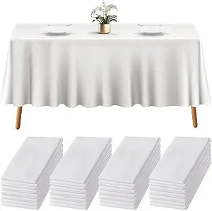 Prestee 24 Pack Plastic Table Cloth Disposable - 108" x 54" White Table Cloth Rectangle for Indoor or Outdoor Use - White Tablecloths for Weddings, Parties - Plastic Table Cover for Fine Dining Events