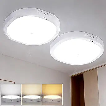 2 Packs Motion Sensor Closet Light with Remote, No Wiring Battery Operated Ceiling Light with 10000mAh, Waterproof Shower Light for Bathroom Closet Stairs Pantry