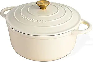Nuovva Enamelled Cast Iron Dutch Oven Pot with Lid-6.4 Quart Non Stick Casserole Pot-Heavy Duty & Oven Safe up to 500 for Bread Baking, Braising, Stews, Roasting - 28cm Cream