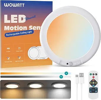 wowatt Rechargeable Ceiling Lights Battery Operated with Remote for Shower