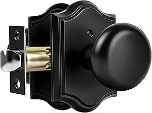 Black Door Knobs Interior with Lock, Matte Black Privacy Round Door Knobs Door Handles for Bedroom Bathroom, Zinc Alloy, 1 Pack