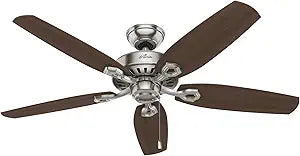 Hunter 52 inch Indoor Ceiling Fan No Light with Pull Chain - Ceiling Fan without Light, Standard Mount, 5 Blades, For Bedroom, Living Room, or Kitchen - Builder Elite 53241, Brushed Nickel