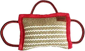 Tealover Dog Training Bite Pillow 3 Handles Jute Tug Toy for Young Dogs Puppy Interactive Playing,Red