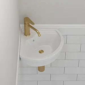 Triangle Corner Wall Mount Sink, Small Space-Saving Bathroom Sinks - Beslend 16"x15" Inch White Ceramic Vessel Sink, Triangle Corner Art Basin with Single Hole