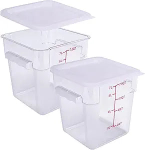 2 Pack RED Square Food Storage Container With Lid,Commercial Storage Box With Scale & Handle,Cake Making,Dough Marinating Meat,Kitchen Supplies (8 Quart)