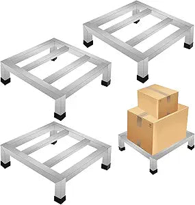 GRETJOB 3-Pack Stainless Steel Dunnage Rack, 11.8" L x 11.8" W x 3.9" H, 1000LB Capacity, No-Assembly Kitchen Floor Racks for Commercial Food Service, Restaurant, Bakery, Shop & Garage Storage