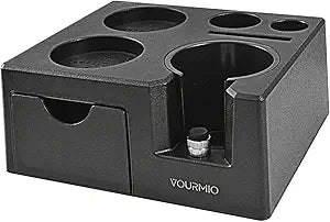 Espresso Tamping Station - 7 in 1 Espresso Coffee Organizer Box Fits for Storage 51/54/58MM Espresso Tamper, Distributor, Portafilter and Puck Screen Accessories, Plastic Tamp Station, Black