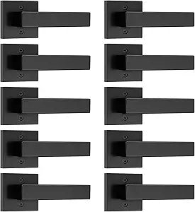 Probrico 10 Pack Dummy Door Lever,Single Sided Door Handle for Closets French Doors,Interior Square Non-Turning Doorknob Set with Black Finish,Easy Installation Pull Lever