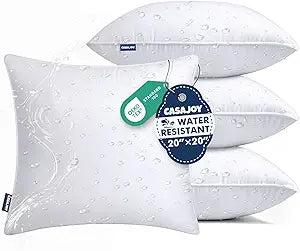 Outdoor Pillows, 20 x 20 Set of 4 Water Resistant Throw Pillow Inserts, Decorative Square Waterproof Pillow for Patio, Furniture, Sofa, Bed