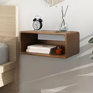Floating Nightstand, Wall Mounted Bedside Shelf, Handmade Bedroom Furniture,Pine Wood Floating Bedside Table, Minimalist and Unique Style 18x 10x 7.5 Brown