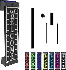 Illuminated Solar Welcome Sign for Front Door, Waterproof RGBW Color Changing, Lighted Pronch Welcome Plaque Solar Powered with Stakes for Yard Home Party Outside Decor
