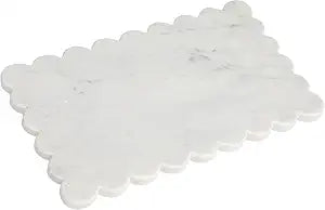 Creative Co-Op Marble Cheese Board with Scalloped Edge, White