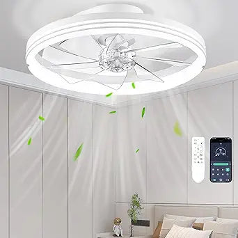 Ceiling Fans with Lights and Remote, 20" Modern Foldable Low Profile Ceiling Fan with Light, Stepless Color Temperature Change and 6 Speeds for Bedroom, Kids Room and Living Room (Stripe White)