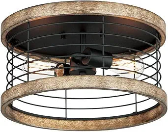Maxim Lighting Homestead 15" Flush Mount | Driftwood/Black Finish | Metal Shade | Modern Indoor Light Fixture | Ideal for Bedrooms, Hallways & Entryways | Dimmable | 12510DWBK