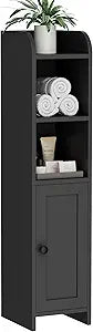Homhedy Small Bathroom Storage Corner Floor Cabinet with Door and Shelves, Beside The Toilet Paper Stand for Skinny, Narrow Toilet Paper Cabinet, 7.9" D x 7.1" W x 31" H, Black