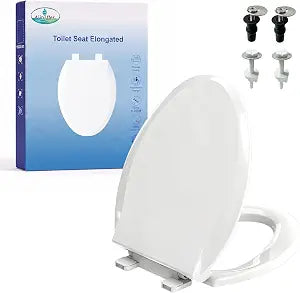 Elongated Toilet Seat Soft Close, Bottom Fixing/Top Fixing 2 Mount Way Easy Installation,4 Anti Slip Pad, Compatible Oval Shape, PP Material Easy Clean, White