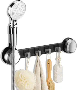 Tiiyee Suction Cup Shower Head Holder, Wall Mount Adjustable 4 Hanger Hooks