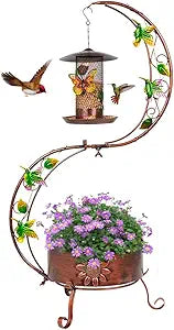 DREAMSOUL Metal Bird Feeder Stand with Flower Planter Pedestal, 35.4 Inch Tall Planter Vintage Bird Feeders for Outdoors Garden Patio Decor