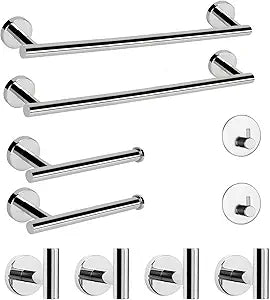 NearMoon Bathroom Hardware Set SUS 304 Thicken Stainless Steel-Towel Bar Set Include 16" Towel Rod, Toilet Paper Holder, Multifunctional Hooks Bathroom Accessories (Chrome Finish, 10 Pcs)