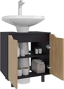 Tuhome Marlo Under Sink Cabinet with Two Doors, Pedestal Sink Storage Cabinet with Cut-Out Back, 22" Freestanding Bathroom Sink Cabinet for Small Bathrooms, Powder Rooms and Pedestal Sink Organizer