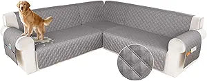 HDCAXKJ Waterproof Sectional Couch Cover L Shaped Sofa Covers Washable Corner Sectional Slipcovers Dog Pet Proof U Shape Furniture Protector with Upgraded Anti Slip Strips (XX-Large, Silver Grey)