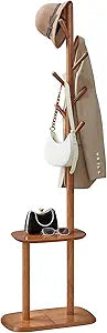 VASAGLE Coat Rack, Free Standing Coat Stand, Hall Coat Tree with 8 Hooks and Storage Shelf, 67.2 Inch Tall, for Coats, Hats, Bags, for Entryway, Hallway, Bedroom, Caramel Brown URCR040K01