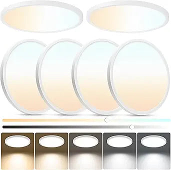 6-Pack 12Inch Ultra Thin Flush Mount Ceiling Light, Dimmable 5CCT 2700K-6500K, 24W 2640LM, Hardwired Integrated LED Lighting Fixture for Bedroom Kitchen Hallway Laundry, Edge-lit, White