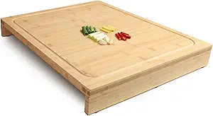 BAMOTTO CRAFTBAMBOO 18.1x21.3 Inch Large Bamboo Cutting Board with 2 Detachable Support Panels, Reversible, Kitchen Countertop Dishwasher Cover & Over Sink, Tray and Carving Board
