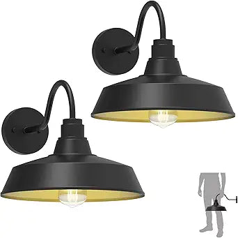 14.5" Dome Gooseneck Barn Light, Outdoor Anti-Rust&Waterproof Farmhouse Wall Sconce, Outdoor Wall Lanterns for Porch/Patio, E26 Base 100W Max(Black 2-Pack Exterior Lighting Fixtures)