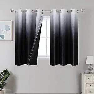 Estelar Textiler Black and Greyish White Ombre Blackout Curtains 54 Inch Length for Kitchen, Room Darkening Thermal Insulated Energy Efficient Grommet Drapes for Bedroom,42x54 Inch,2 Panels