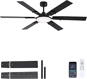NKPU 66 Inch Large Ceiling Fans with Lights and Remote, Black Modern Indoor/Outdoor Ceiling Fan for Living Room Kitchen Patio, 6 Speed Reversible DC Motor, 3 CCT Lighting, Dual Finish 6 Blades