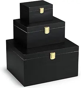 Novabright 3 Pack Wooden Keepsake Box, 3 Size Handmade Decorative Treasure Chest Box, Gift Ideas for Men & Women Jewelry Rings Storage(Black,Pine Wood,Simple)