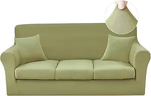 JQinHome 6 Piece Stretch Sofa Cover Couch Cover, Sofa Slipcover with 3 Separate Cushion Cover, Washable Furniture Protector for Living Room(Sofa,Sage Green)