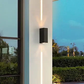 Bofea-Outdoor Waterproof Wall Sconce Black Aluminum Construction with Dual Up/Down LED Lights Outside Wall Lights Ideal for Patio, Garden, and Porch Lighting(One Main Beam Up and Down)