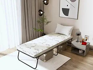 Folding Bed with Mattress for Adults and Kids, Narrow Twin Size, Foldable Guest Bed with Underbed Storage, Tool-Free Assembly, Bamboo Infused Mattress Topper, 75"x31", Black 14" High
